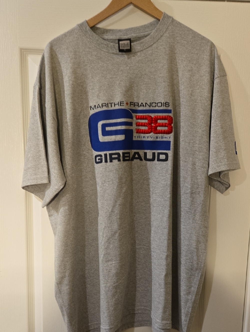 Marithe Francois Girbaud Gray T-Shirt with Blue and Red Logo